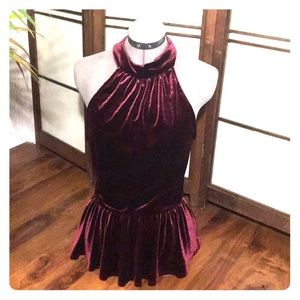 Arden B Burgundy Velvet Peplum Top